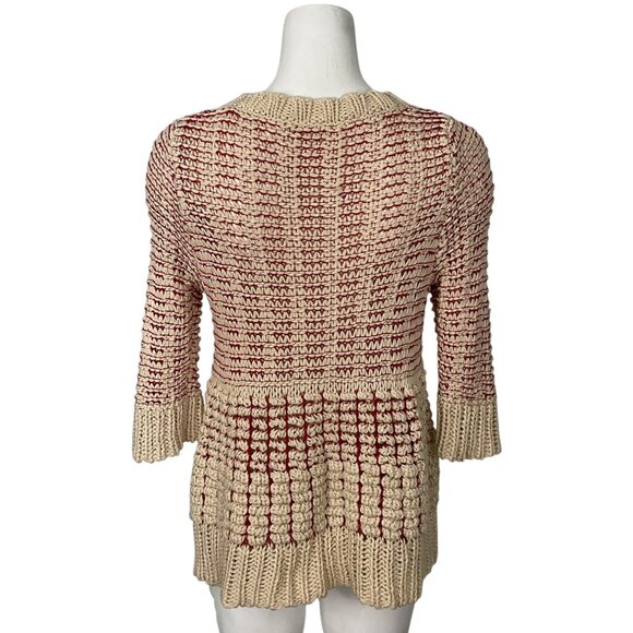 Anthropologie Fiets Voor 2 Hidden Glow Sweater M Red Cream - Picture 2 of 13